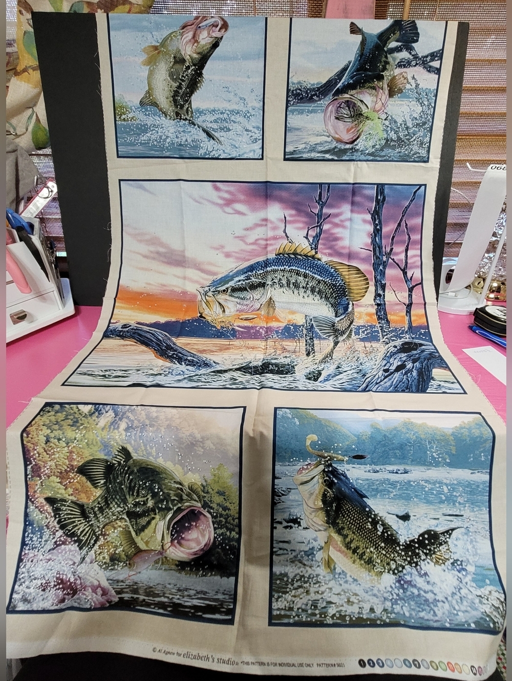 Al Agnew For Elizabeth's Studio Bass Fishing Scene Decorative Panel Fabric 0686